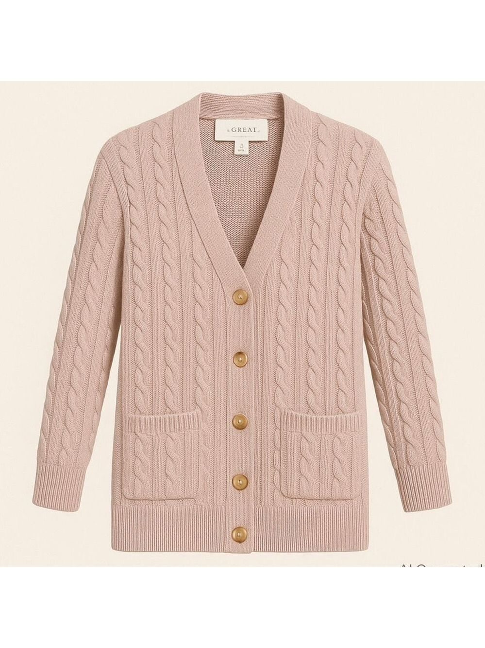 Women's THE GREAT. Mauve Cable Knit Cardigan Size L